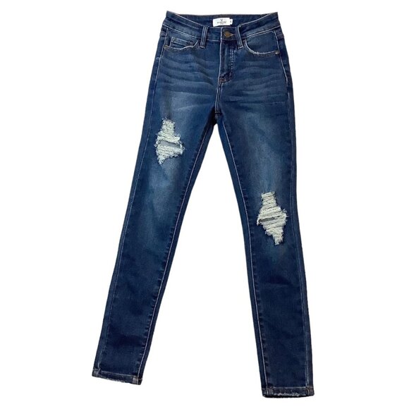 Windsor High-Rise Distressed Skinny Ankle Denim Jeans Blue Size 1 - Picture 1 of 9
